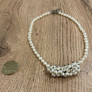 Genuine Pearl Cluster Necklace, 1948, 925 Sterling Silver Findings